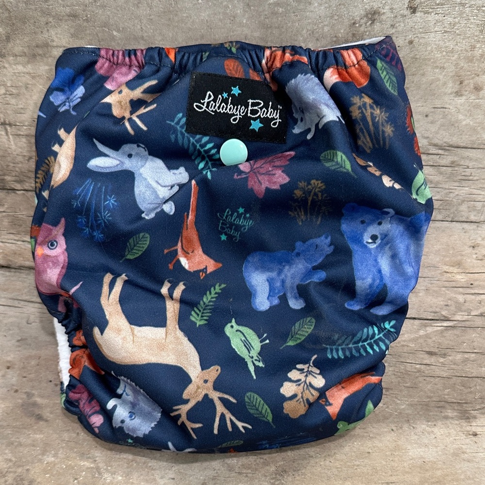 NEW With Tags: Lalabye Baby Navy Woodland Animals Reusable Cloth Diaper Cover